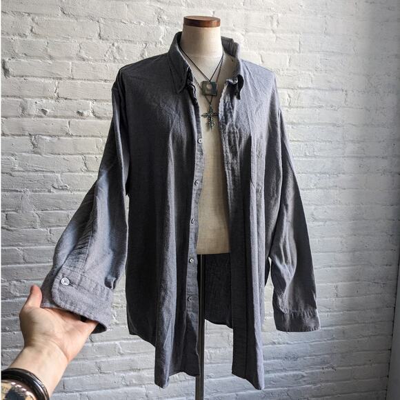 Vintage Tops - Y2K Vintage Oversize Minimalist Grey Flannel Boyfriend Light Academia Grunge Top